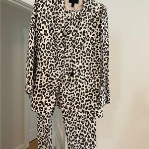 J Crew Leopard Print Blazer and Pants linen Suit Set NEW NWT 4 6